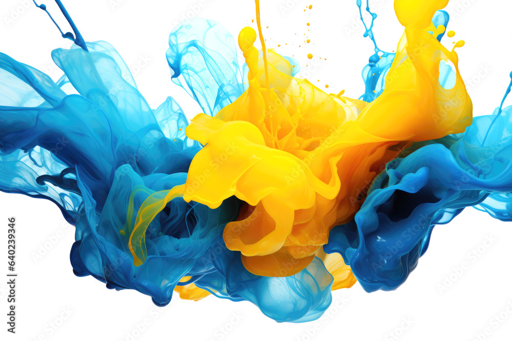 Fototapeta premium mixing yellow and blue paint underwater isolated on white