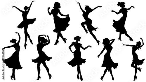 Silhouette vector set of dancing lady