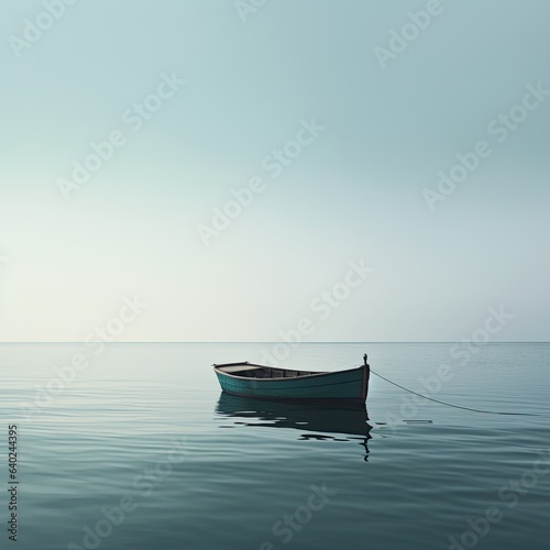 Boat on a calm lake with reflections