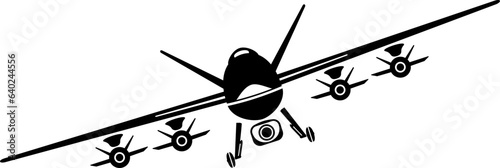 Black silhouette of a long-range military unmanned aerial vehicle. Aircraft armed with missiles. Drone on an isolated white background.