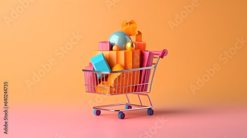 Shopping cart with gift boxes on a trolley 