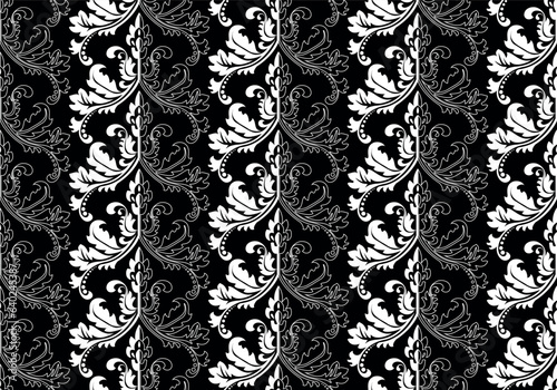 Wallpaper in the style of Baroque. Seamless vector background. White and black floral ornament. Graphic pattern for fabric, wallpaper, packaging. Ornate Damask flower ornament