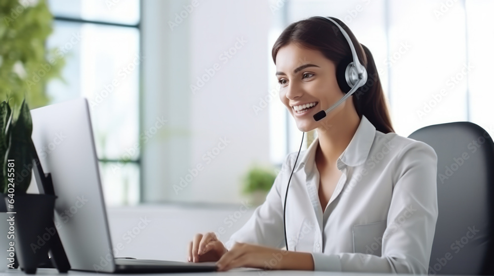 Customer service executive working at the office. Consulting corporate clients in conversation with customers using computers. Service desk consultant talking in a call center. Customer service executive working at the office. Consulting corporate clients in conversation with customers using computers. Service desk consultant talking in a call center.