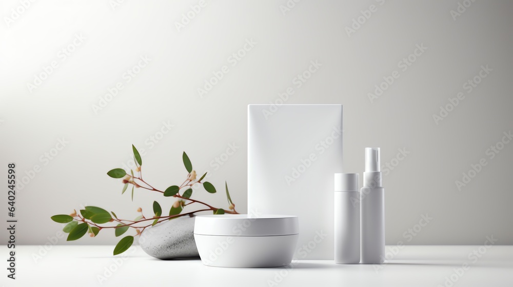 Skincare paper box packing mockup with lighting, white background pastel color minimal style Skincare paper box packing mockup with lighting, white background pastel color minimal style