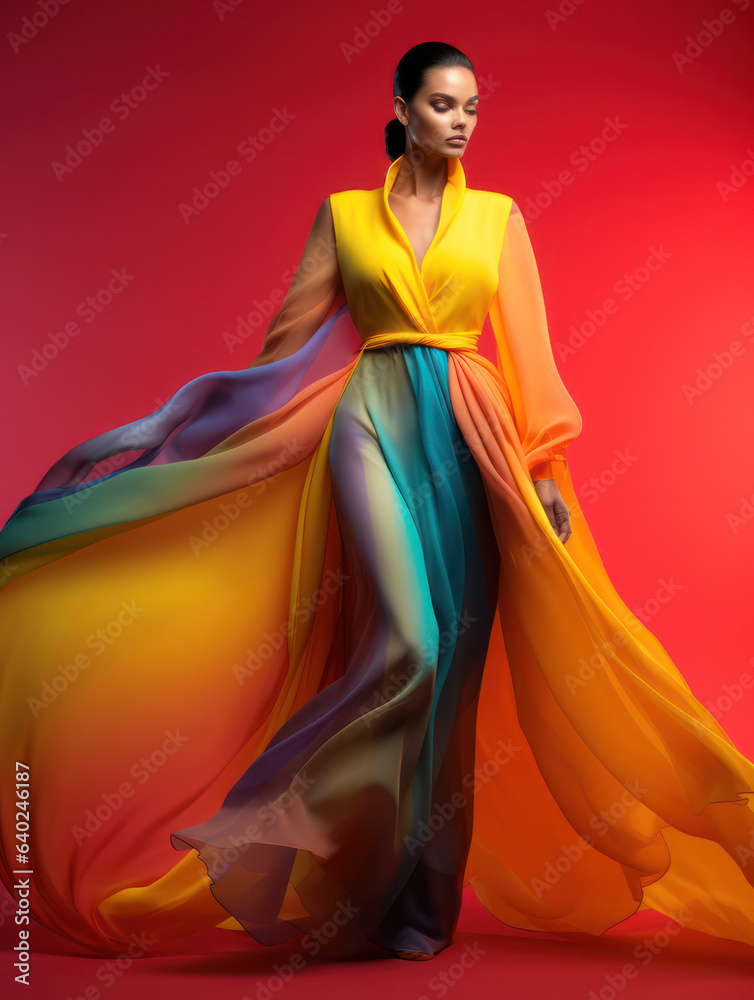Fashion model in front of a gradient background, Generative AI