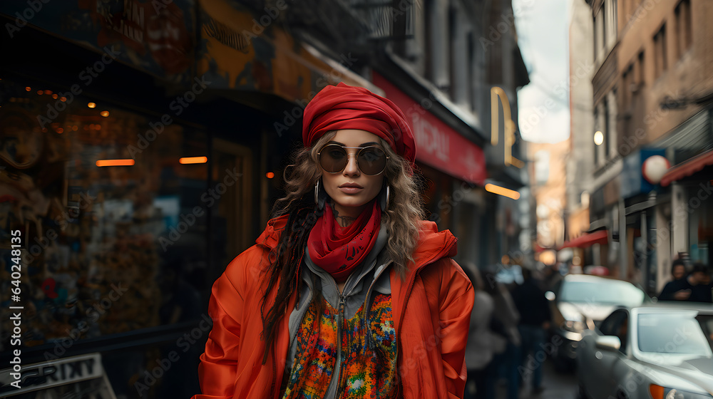 beautiful women model wearing vintage look with colorful view