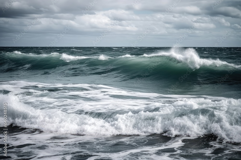 Waves on the beach on a cloudy day