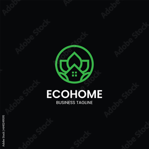 Modern eco home logo Abstract leaf house nature design template