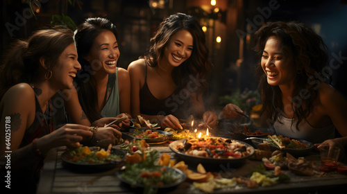 friends having dinner together with joy and laugh