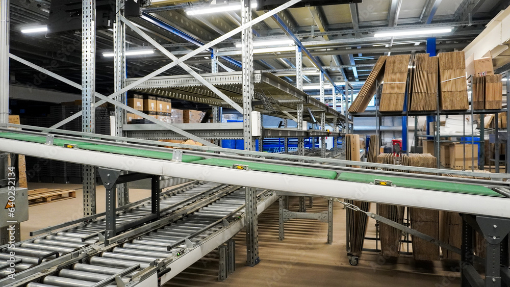 Conveyor belt in warehouse
