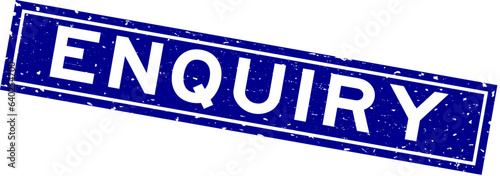Grunge blue enquiry word square rubber seal stamp on white background
