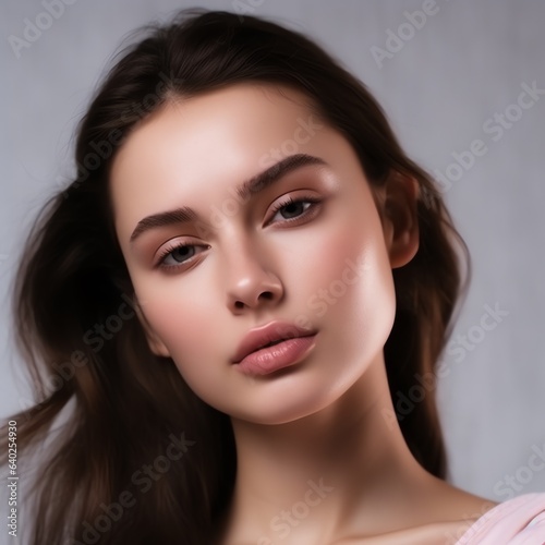 Beautiful women apply skincare to face, white background minimal style