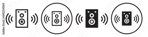 Speaker Icon. Loud music home system symbol. Vector set of audio bass with Bluetooth technology. Flat outline of electrical loud volume amplifier box equipment logo