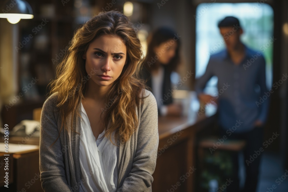 Portrait of serious sad or anxious young woman looking at camera Portrait of serious sad or anxious young woman looking at camera