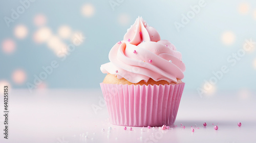 Sweet celebration cupcake with blurred light background