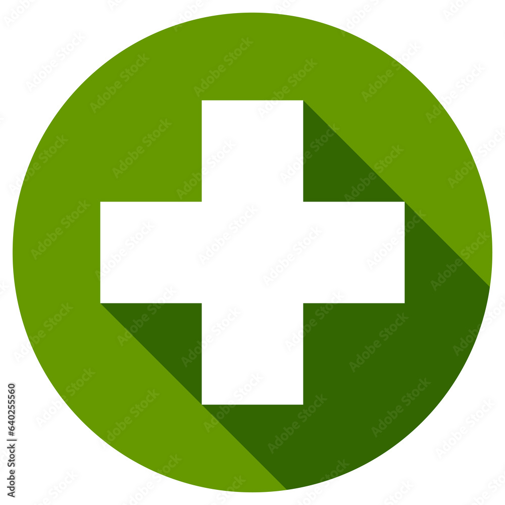 Fototapeta premium Green plus sign. icon. Cross symbol of safety guidance.
