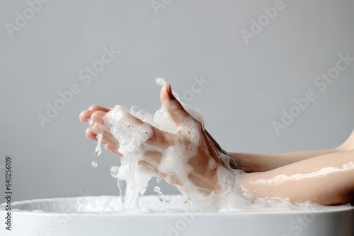 A man is washing his hands with soap