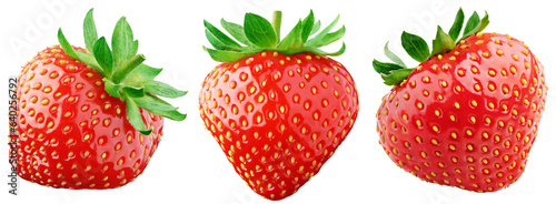 Set of strawberries isolated on transparent background Full depth of field.