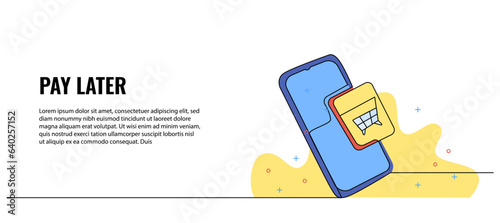 Vector illustration of online shopping mobile phone service. Modern flat in continuous line style.