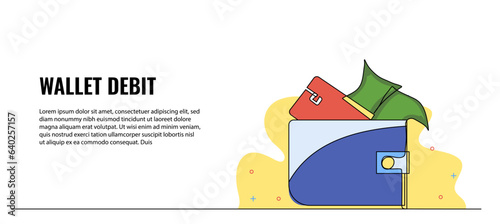 Vector illustration of money and wallet. Modern flat in continuous line style.
