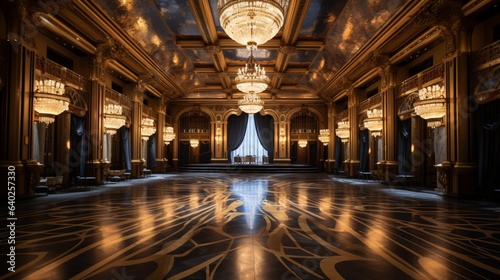 Ballroom , A grand ballroom with crystal chandeliers, marble floors, and golden accents © ZUBI CREATIONS