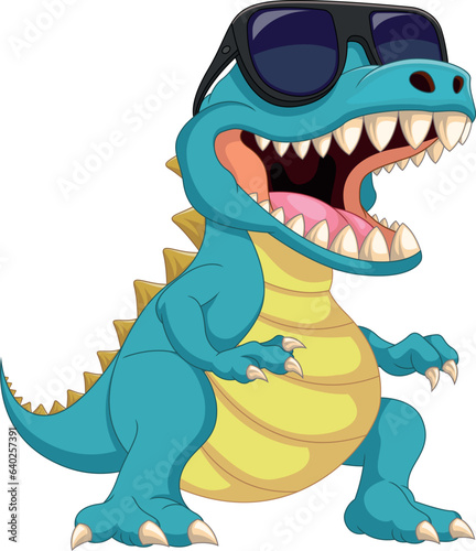 cute dinosaur wearing sunglasses cartoon © lawangdesign