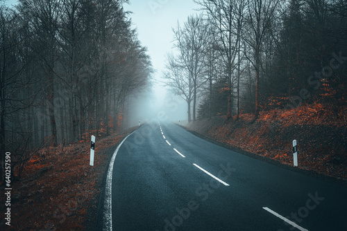 Einsame Straße im deutschen Herbst