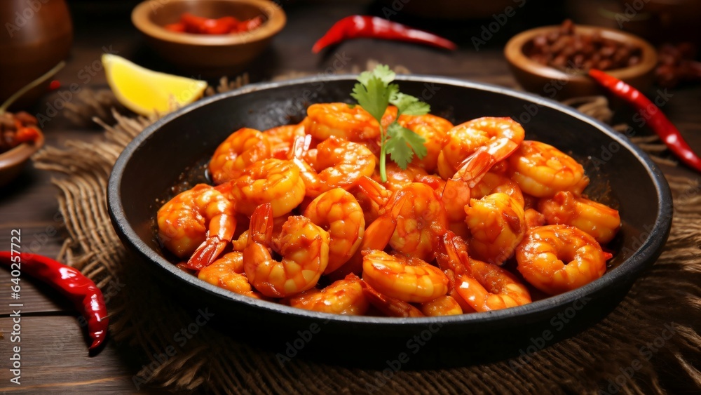 A delicious plate of spicy prawns