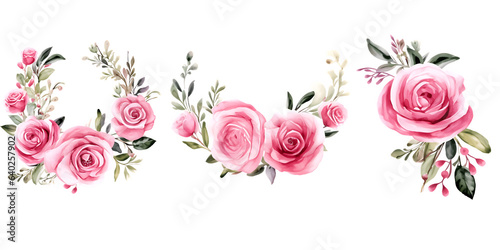Fototapeta Naklejka Na Ścianę i Meble -  Watercolor Beautiful wedding wreath with Scabiosa Kudo pink flowers and an element bundle