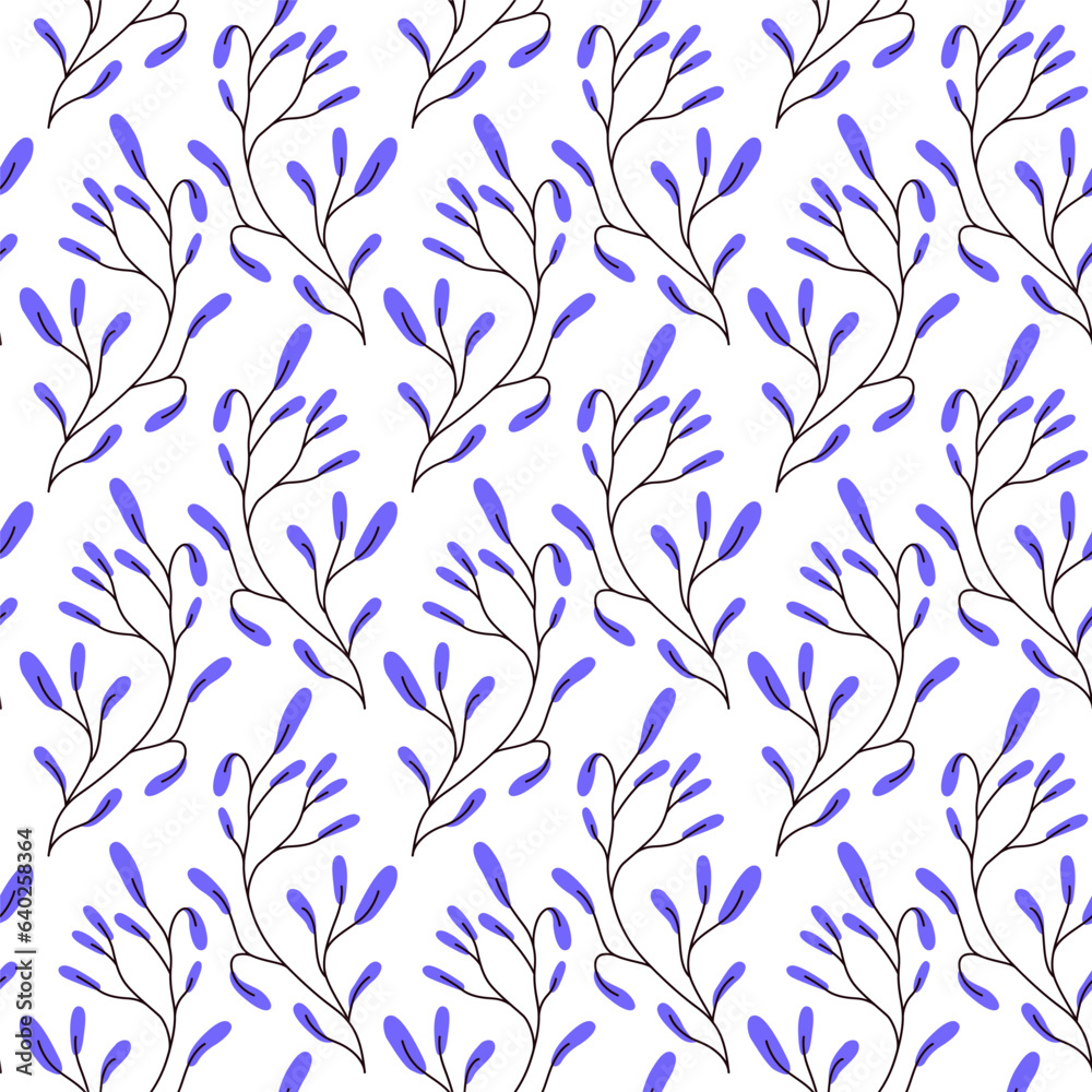 Fototapeta premium Delicate pattern with branches in purple colors.