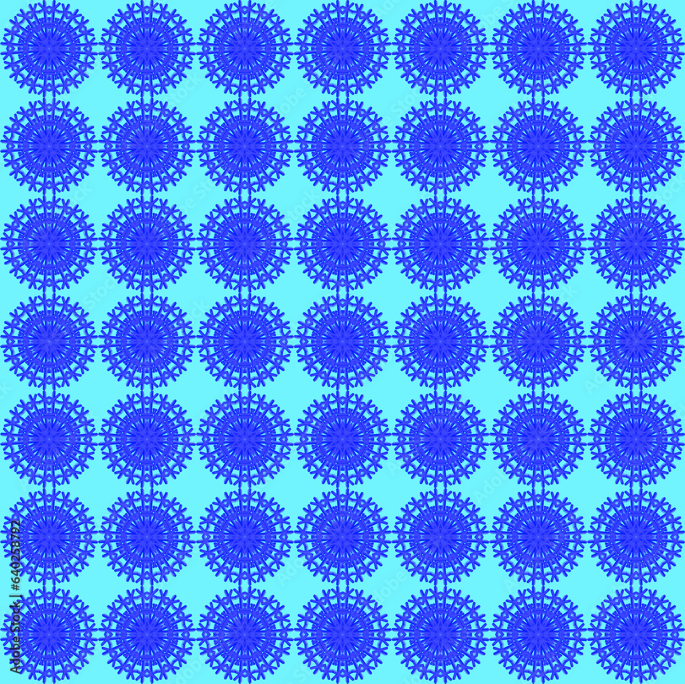 quadratische fläche gefüllt mit 7x7 sehr dekorativen kreisförmigen rosetten in blauer farbe mit hellblauem hintergrund