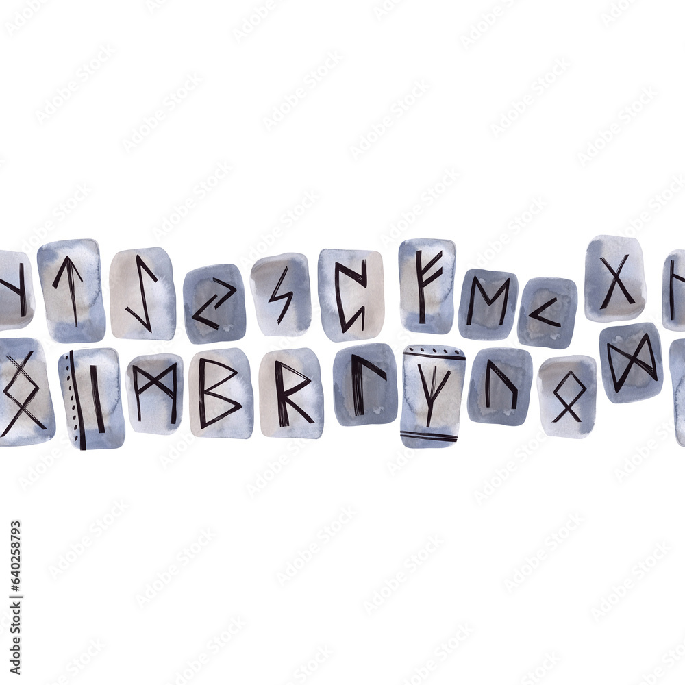 Runic Corner Design Seamless border from Scandinavian runes carved on stone. Divination ...