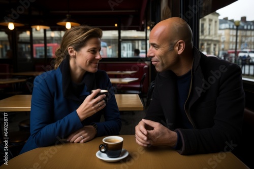 Smiling laughing diversity couple in love girl  guy  wife  husband having date cafe restaurant. Friendly dialogue talking sitting cozy together partnership communication. Acquaintance meeting website