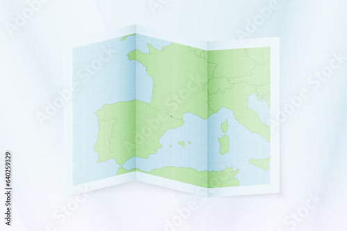 Andorra map, folded paper with Andorra map.