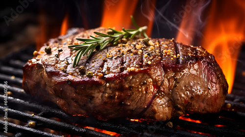 Tantalizing Image of Juicy Steak Sizzling on Grill Seasoned with Salt and Pepper.