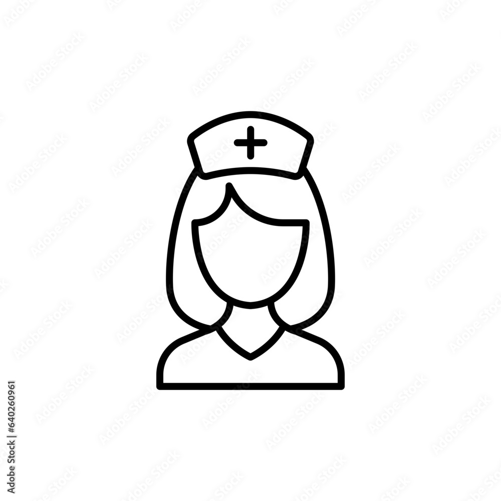Nurse icon. Simple outline style. Medical assistant, female, woman, medic, doctor, health, medicine, hospital concept. Thin line symbol. Vector isolated on white background. SVG.