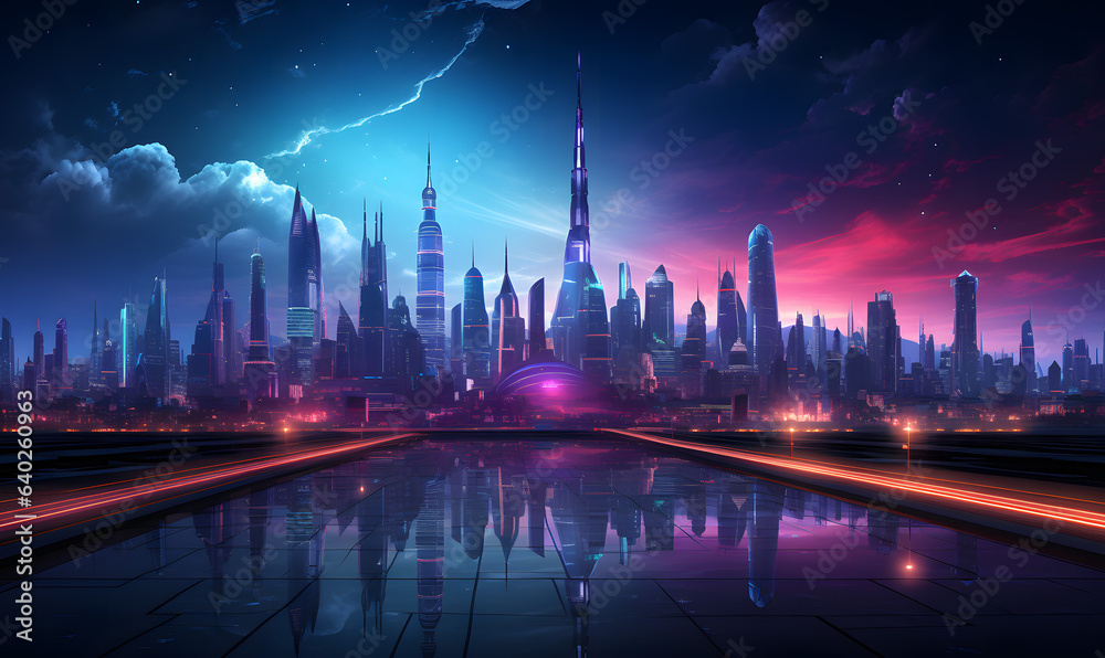 night futuristic city skyline