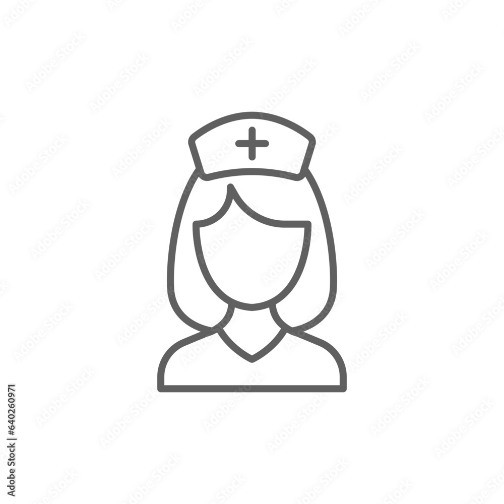 Nurse icon. Simple outline style. Medical assistant, female, woman, medic, doctor, health, medicine, hospital concept. Thin line symbol. Vector isolated on white background. Editable stroke SVG.