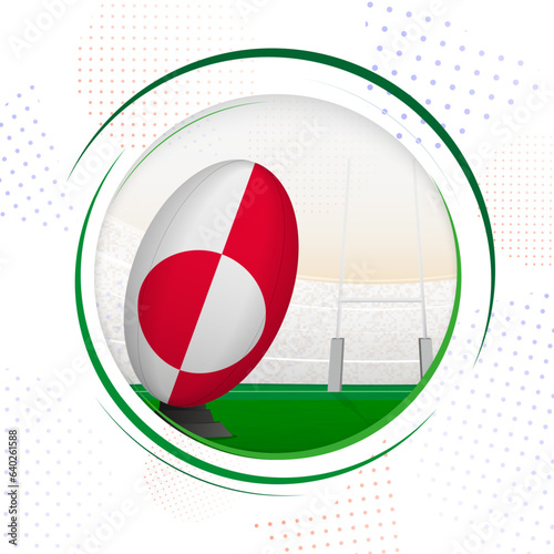 Flag of Greenland on rugby ball. Round rugby icon with flag of Greenland.