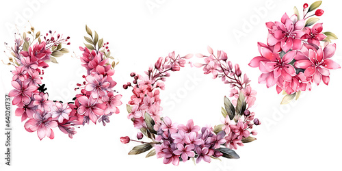 Beautiful wedding wreath with Centranthus ruber flowers watercolor elements set.