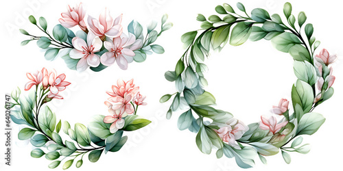 Watercolor Beautiful wedding wreath with Centranthus ruber flowers and an element bundle