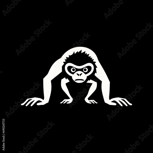 simple monkey gibbon wild animal nature black white logo vector illustration template design