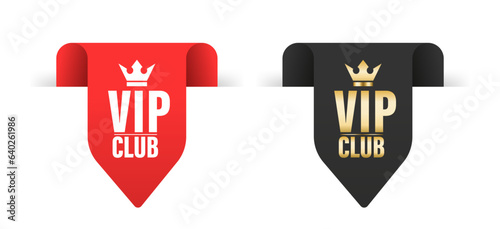 Vip Club red ribbon for web. VIP club logo in flat style, members only banner. Vector illustration