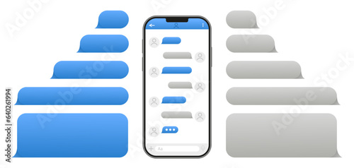 Smartphone chatting sms bubbles template. Put your text in the message cloud. Make up dialogues using sample bubbles. Vector illustration