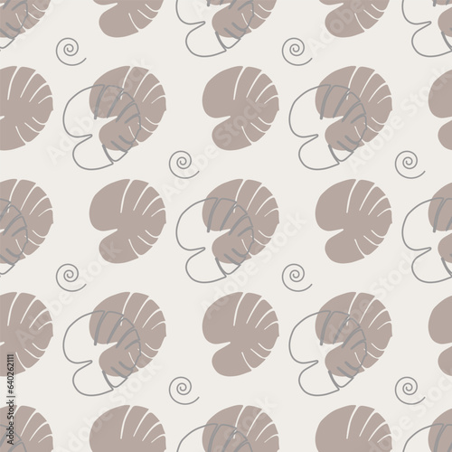Floral seamless pattern with tropical monstera leaves in Scandinavian style