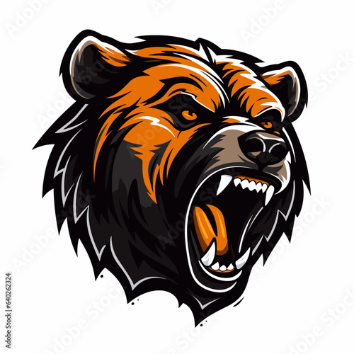 Esport bear vector logo on white background side view, bear icon, bear head, bear sticker