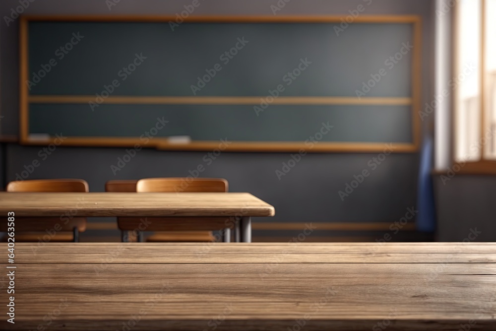 desk and blank black space in class room