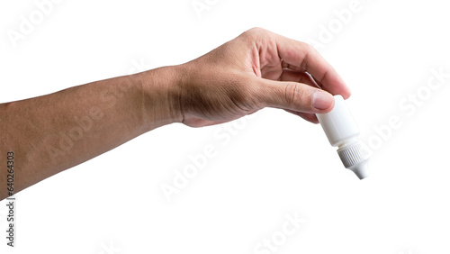 hand-holding serum bottle isolated on a transparent background