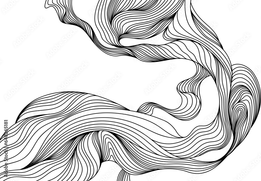 Abstract shape wallpaper. Hand drawn line illustration background. Ink painting style composition for decoration.