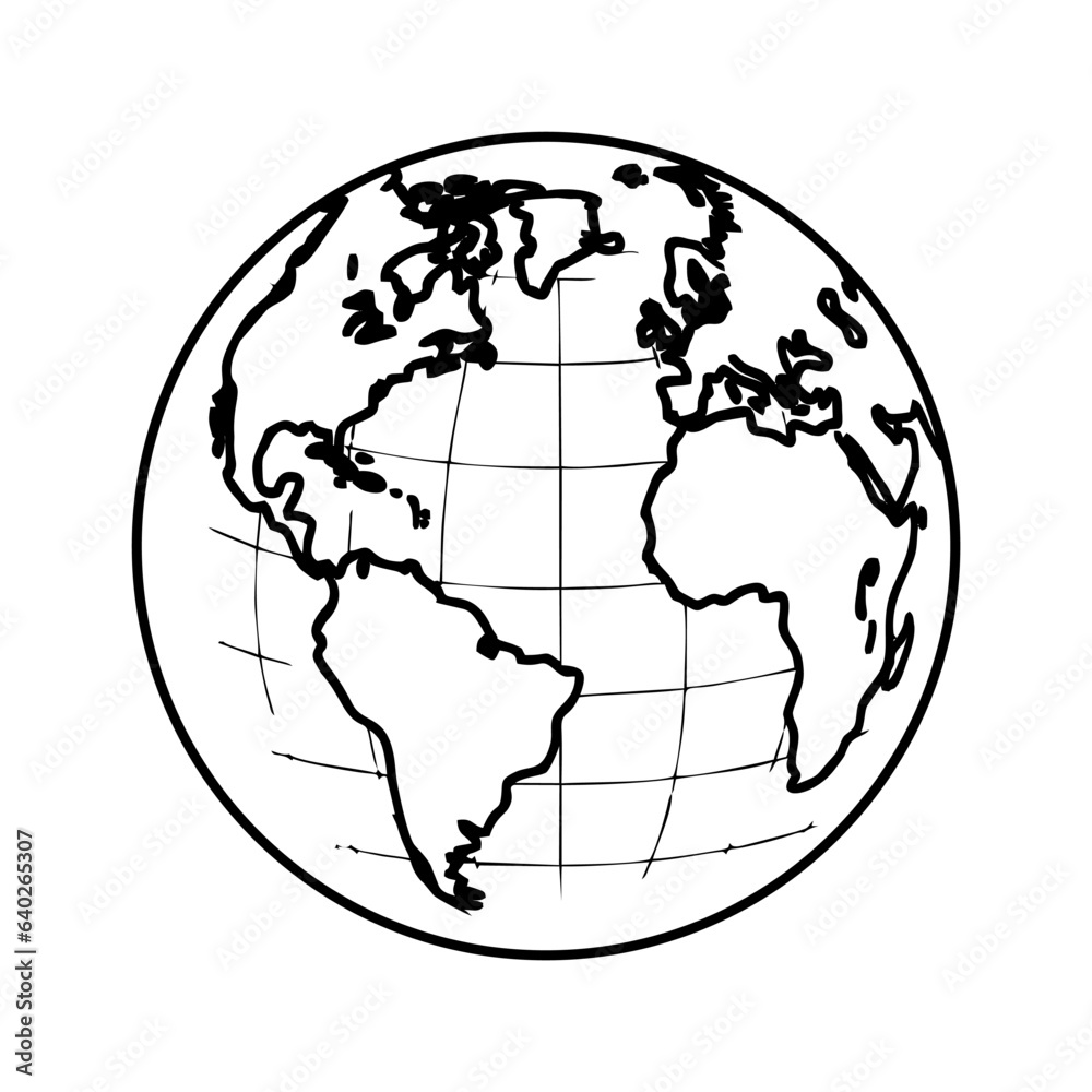 Planet Earth monochrome illustration on a white background. Vector illustration